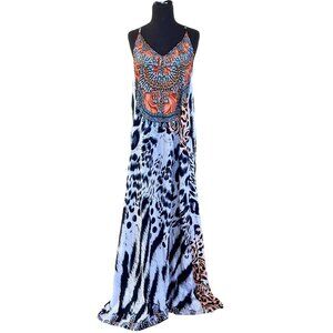 Kaprice  Mixed Animal Print Beaded Maxi Dress  Size M